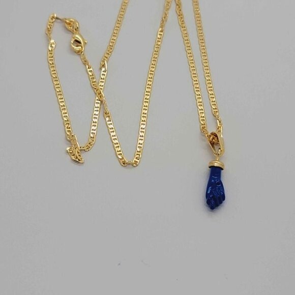 Blue Azabache Figa Necklace – 18K Brazilian Gold Filled Protection Charm - Picture 6 of 6